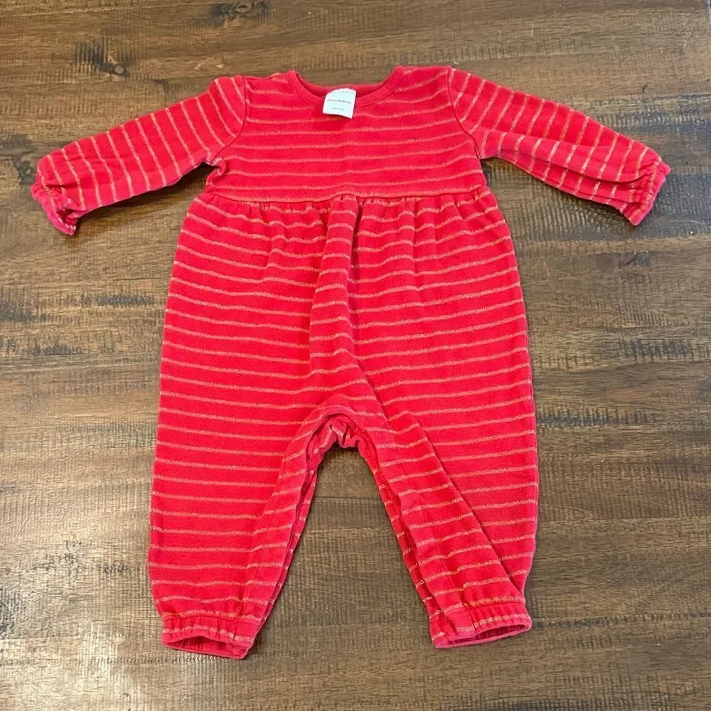Hanna Andersson Red and Gold Striped Baby romper - Picture 1 of 6